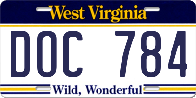 WV license plate DOC784