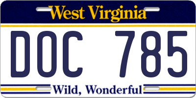 WV license plate DOC785