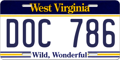 WV license plate DOC786