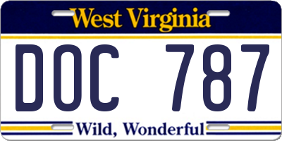 WV license plate DOC787
