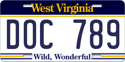 WV license plate DOC789