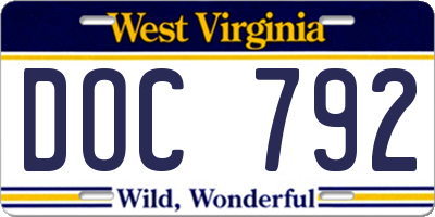 WV license plate DOC792