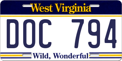 WV license plate DOC794