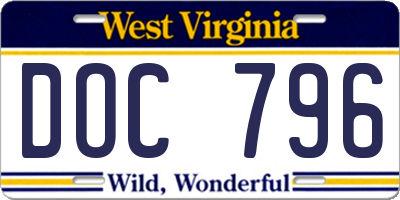 WV license plate DOC796
