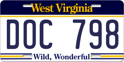 WV license plate DOC798