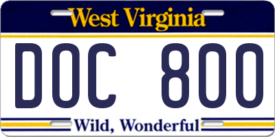 WV license plate DOC800