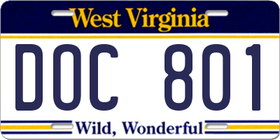 WV license plate DOC801