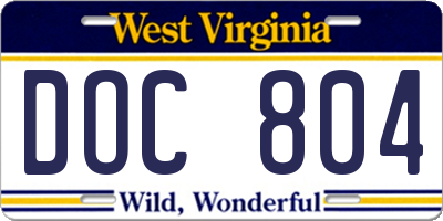WV license plate DOC804
