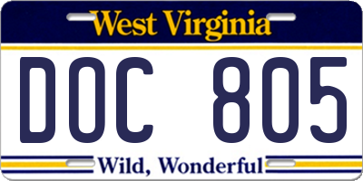 WV license plate DOC805