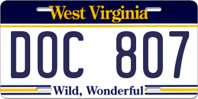 WV license plate DOC807
