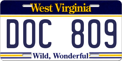 WV license plate DOC809