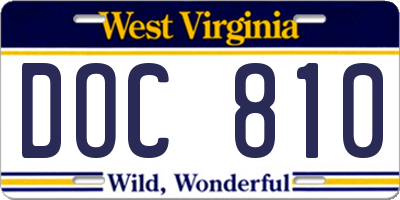 WV license plate DOC810