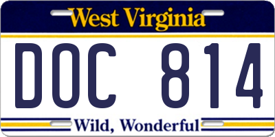 WV license plate DOC814