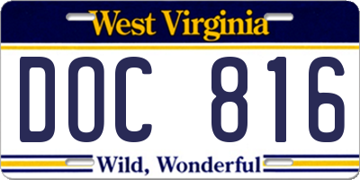 WV license plate DOC816