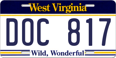 WV license plate DOC817