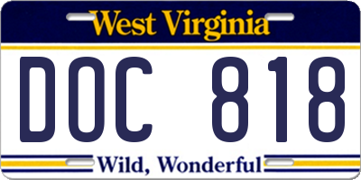 WV license plate DOC818