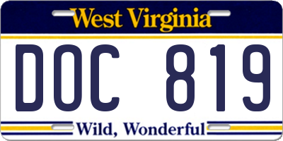 WV license plate DOC819