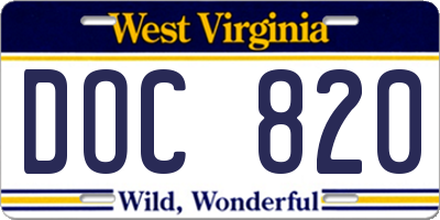 WV license plate DOC820