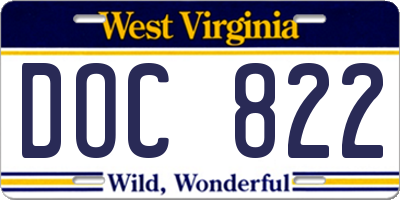 WV license plate DOC822