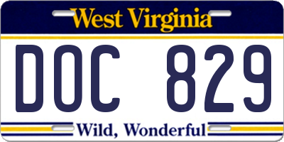 WV license plate DOC829