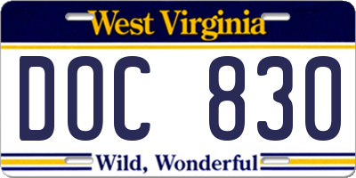 WV license plate DOC830
