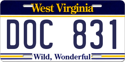 WV license plate DOC831