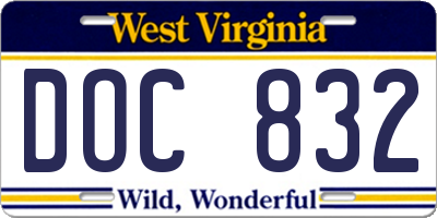 WV license plate DOC832