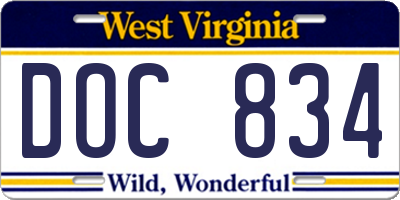 WV license plate DOC834
