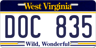 WV license plate DOC835