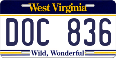 WV license plate DOC836