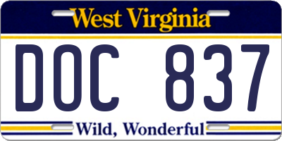 WV license plate DOC837