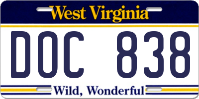 WV license plate DOC838