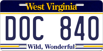 WV license plate DOC840