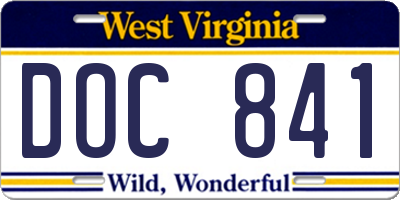 WV license plate DOC841