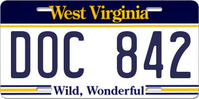 WV license plate DOC842