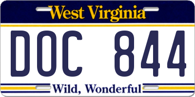 WV license plate DOC844