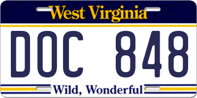 WV license plate DOC848
