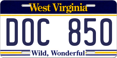 WV license plate DOC850