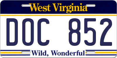 WV license plate DOC852