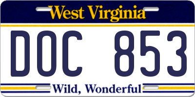 WV license plate DOC853