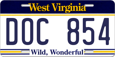 WV license plate DOC854