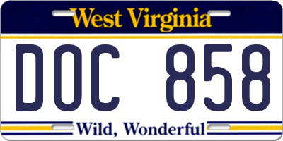 WV license plate DOC858