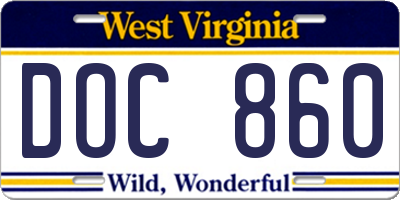WV license plate DOC860