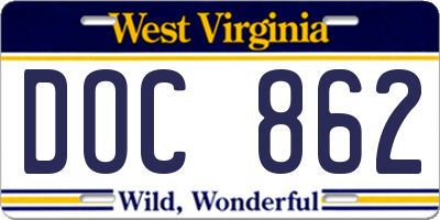 WV license plate DOC862