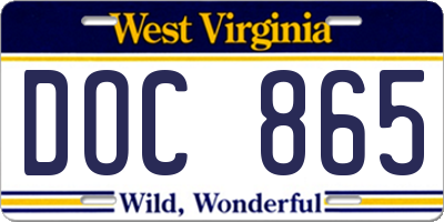 WV license plate DOC865