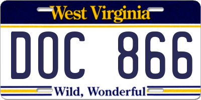 WV license plate DOC866