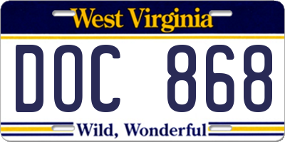 WV license plate DOC868