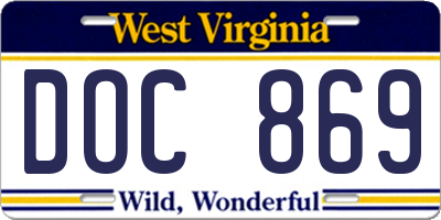 WV license plate DOC869