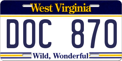 WV license plate DOC870