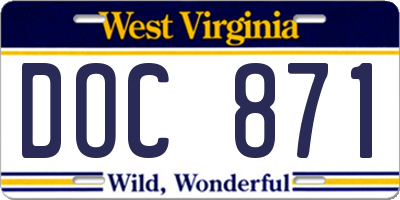 WV license plate DOC871